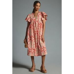 Anthropologie Maeve Boho Medallion Printed Flutter-Sleeve Babydoll Dress Small